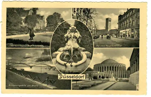 AK Düsseldorf, Rheinhalle Hauptbahnhof Märchenbrunnen, 10742
