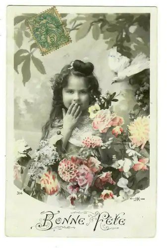 AK Geburtstag, kleines Mädchen mit Handkuss, Blumen, Taube, koloriert, 20024