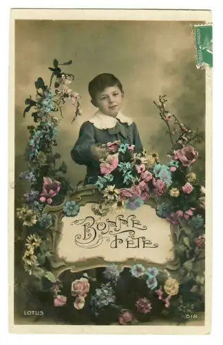 AK Geburtstag,  Kleiner Junge mit Blumen, koloriert, 20004
