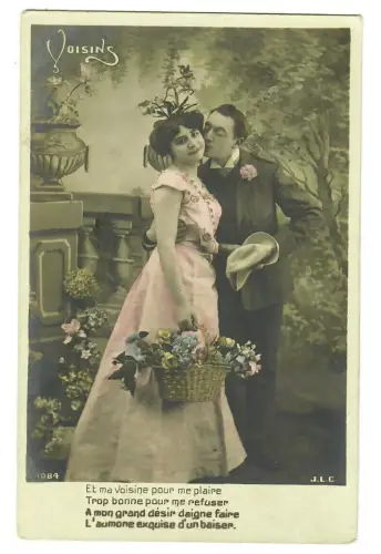 AK Liebespaar, Kuss, Gedicht, koloriert, 20216