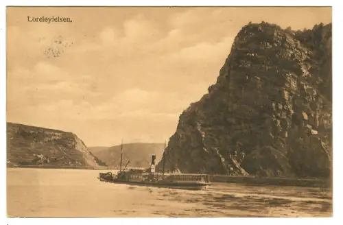 AK Sankt Goarshausen, Loreleyfelsen mit Dampfer, 11195
