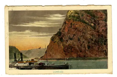AK Sankt Goarshausen, Loreley mit Schiff, 11932