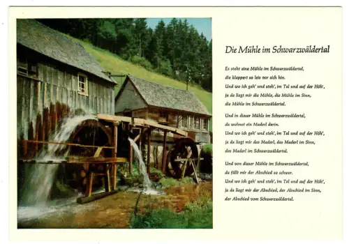 Liedpostkarte, Die Mühle im Schwarzwäldertal, 10530