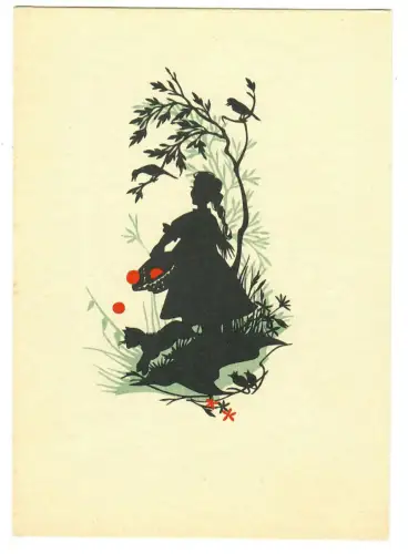 AK Scherenschnitt, Ostern, Mädchen mit Ostereierkorb, 20169