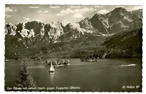 AK Eibsee mit seinen Inseln gegen Zugspitze, Grainau - 10339