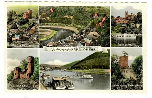 AK Neckarsteinach Vierburgenstadt, Burgen, Panorama , Neckar, 10600