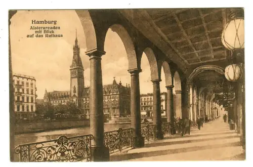AK Hamburg, Alsterarcaden mit Blick auf das Rathaus, 11459
