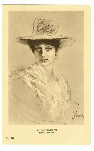 Künstler AK Franz v. Lenbach: Dame mit Hut, Ackermann, 30056