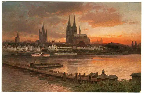 AK Köln mit Dom am Rhein im Abendlicht, 11061