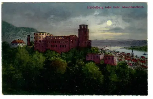 AK Heidelberg, Panorama mit Schloß bei Mondenschein, 10667