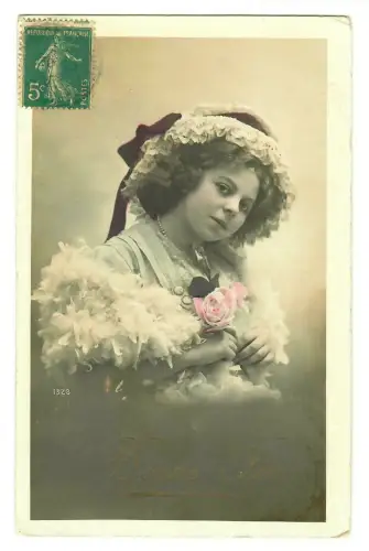 AK Geburtstag, Kleines Mädchen mit Rose, koloriert, 20003