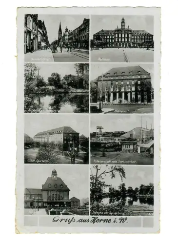 AK Herne, Sommerbad, Sparkasse, Rathaus, 10052