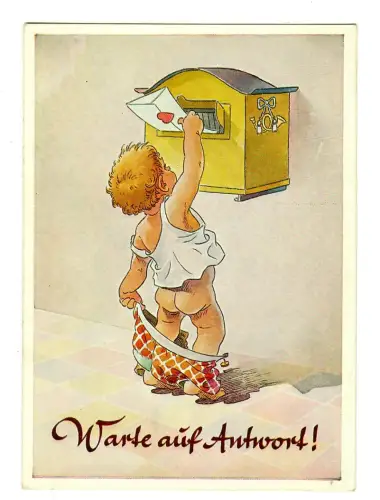 AK Humor, kleiner Junge am Briefkasten, 12059