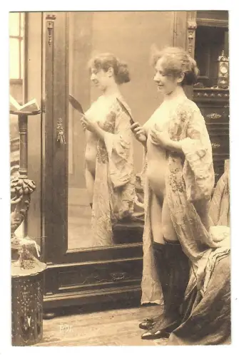 AK Erotik, Frau Akt, Porträt, stehend mit Siegelbild, nackt, erotic nude, 12030