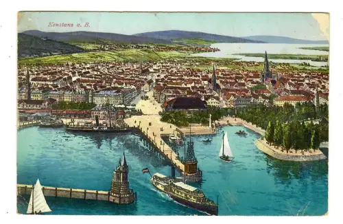 AK Konstanz, Panorama mit Hafen, 12188