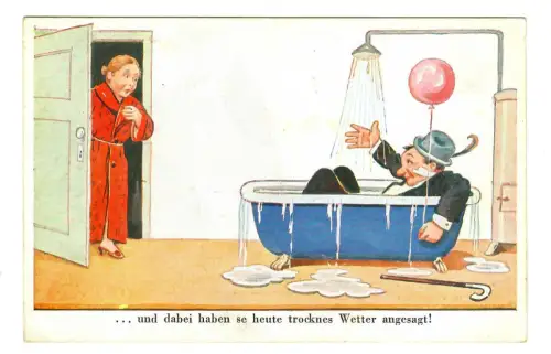 AK Humor, betrunkener Mann in Badewanne, 12065