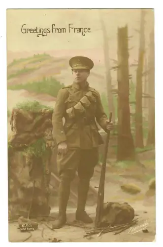 WW1, 1. WK,  AK britischer Soldat mit Gewehr, Greetings from France, 12067
