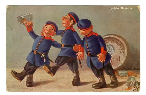 Deutsches Heer AK Humor, preussische Soldaten "Es lebe Reserve!", 12071