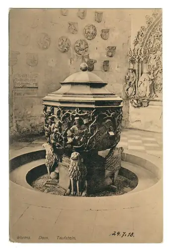 AK Worms, Taufstein im Dom, 11492
