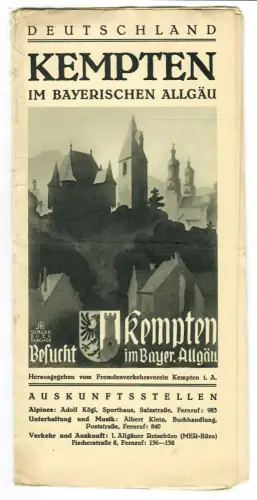 Reiseprospekt Kempten, Allgäu +  Hotelverzeichnis, 30er Jahre, 414
