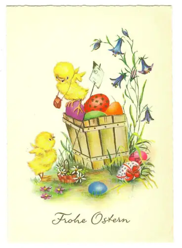 AK Ostern, Küken, Korb mit Ostereiern, 20171