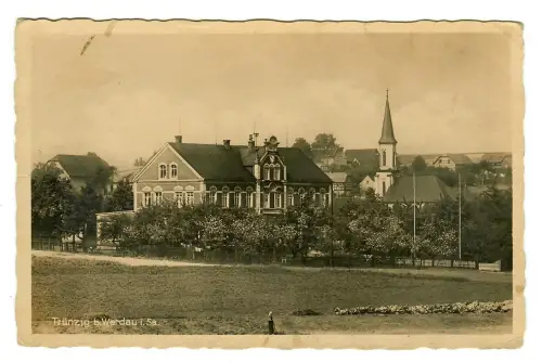 AK Trünzig Langenbernsdorf, Partie mit Kirche, 12147