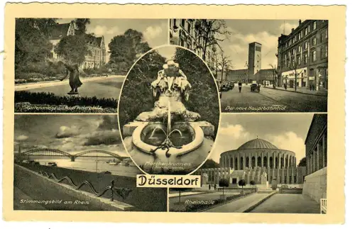 AK Düsseldorf, Rheinhalle Hauptbahnhof Märchenbrunnen, 10742