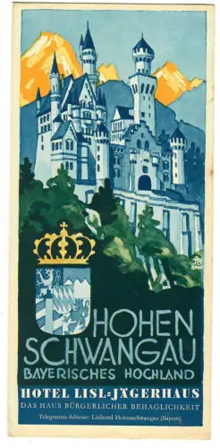Reiseprospekt Hohenschwangau, Hotel Lisl Jägerhaus, 1930er, Titel sign. Buek,490