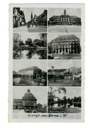 AK Herne, Sommerbad, Sparkasse, Rathaus, 10052