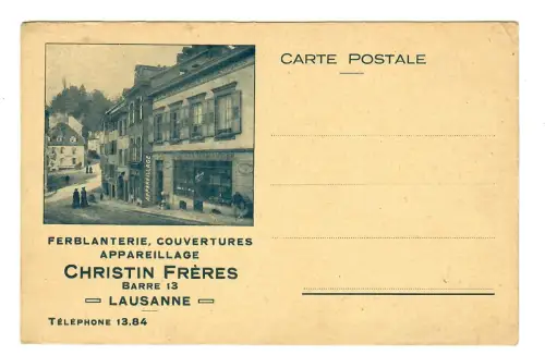 Ganzstück AK, Lausanne, Ferblanterie Couvertures Appareillage, C. Freres, 11991