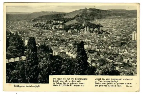 AK Stuttgart, Totalansicht, Liederkarte - 10571