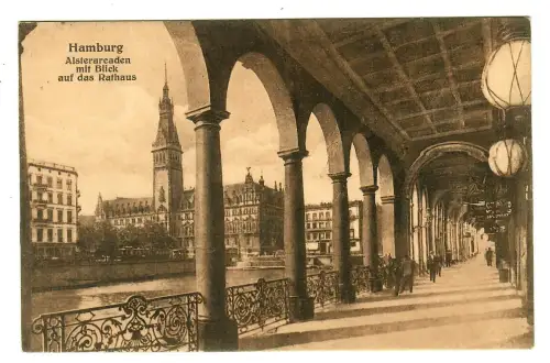 AK Hamburg, Alsterarcaden mit Blick auf das Rathaus, 11459