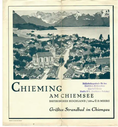 Reiseprospekt Chieming, Chiemsee + Wanderkarte, 1930er Jahre, 457