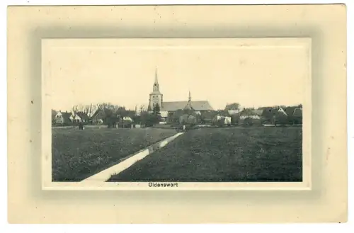 AK Oldenswort, Panorama mit Kirche, Nordfiesland, 10894