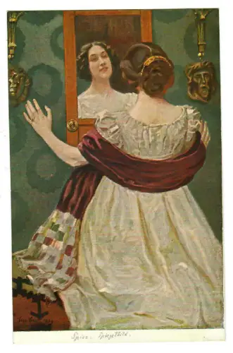 Künstler AK Eugen Spiro - Spiegelbild  "Jugend" Postkarte -30269