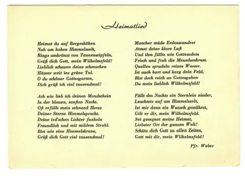 AK Wilhelmsfeld Heimatlied, Liederpostkarte - 20153