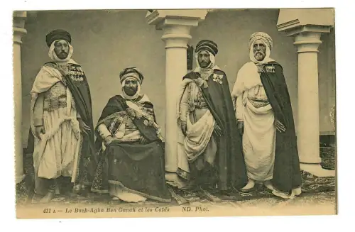 AK Arabischer Scheich Bach-Agha Ben Ganah mit Fürsten, Algerien, 10279