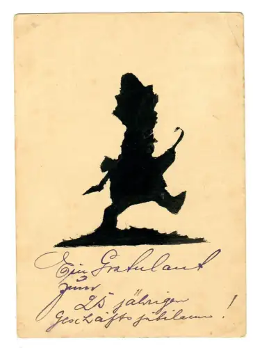 AK Scherenschnitt, Schattenbild, Wanderer, 11910