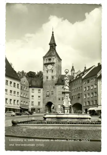 AK Landsberg a. Lech, Hauptplatz mit schönem Turm und Marienbrunnen - 10306