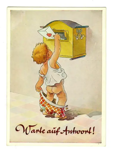 AK Humor, kleiner Junge am Briefkasten, 12059