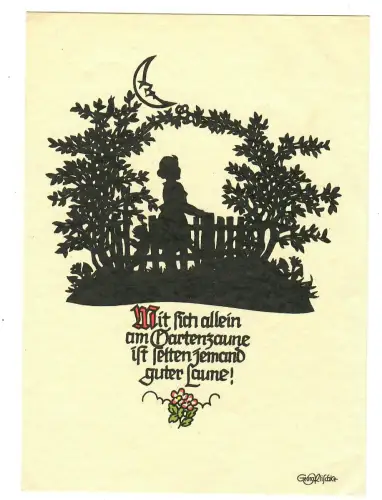 Künstler AK Scherenschnitt Georg Plischke, Mit sich allein am ...  20152