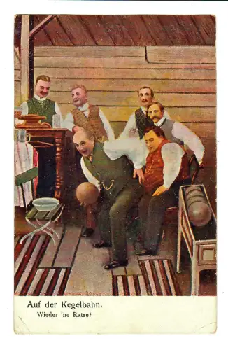 AK Humor, Männergruppe beim Kegeln, 12072