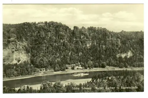 AK Rathen Sächsische Schweiz, Elbe mit Bastaiwände, 10760
