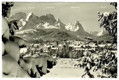 AK Krün, Panorama im Winter, 10598