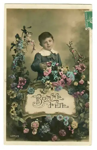 AK Geburtstag,  Kleiner Junge mit Blumen, koloriert, 20004