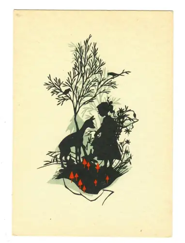 AK Scherenschnitt, Mädchen mit Reh, 11905