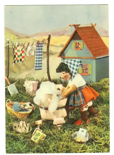 AK Mecki, Igelfrau beim Wäschewaschen, 12154