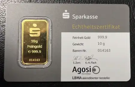 10g Goldbarren 999,9 Feingold Agosi