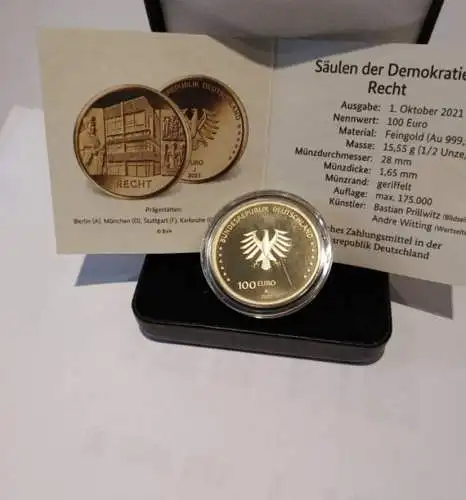 100€ Goldmünze Säulen der Demokratie