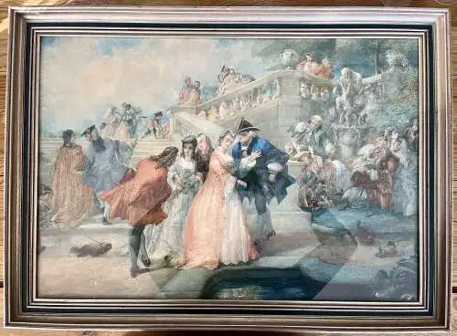 Original Goache Aquarell von Edmundo Morin aus 1854 im Stil des Historismus